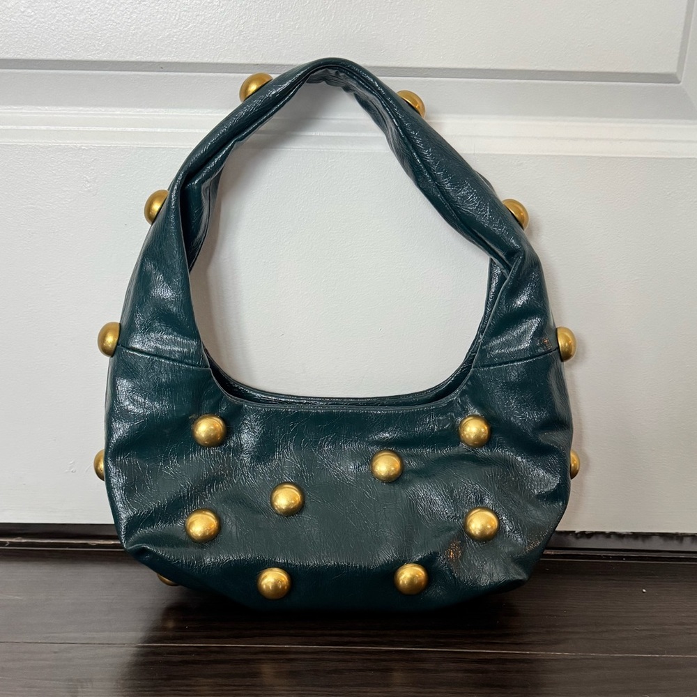 Zara Embellished Shoulder Bag in Dark Green/Teal